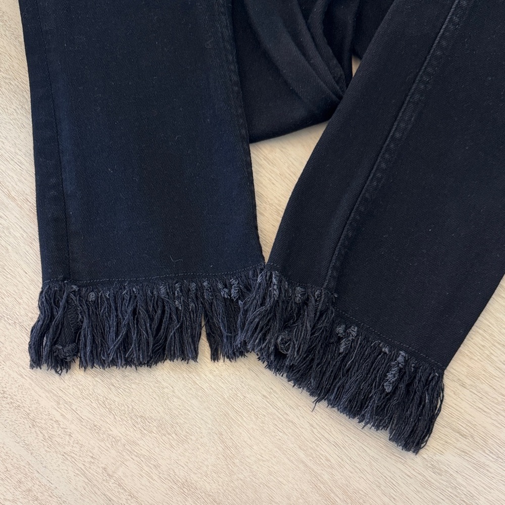 Maje Black Cropped Jeans With Fringe Hem View 6